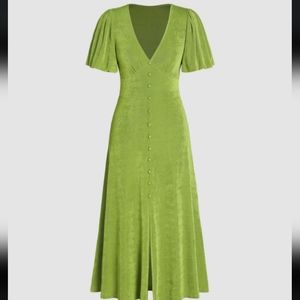 Cider V Neck Button Up Midi Dress